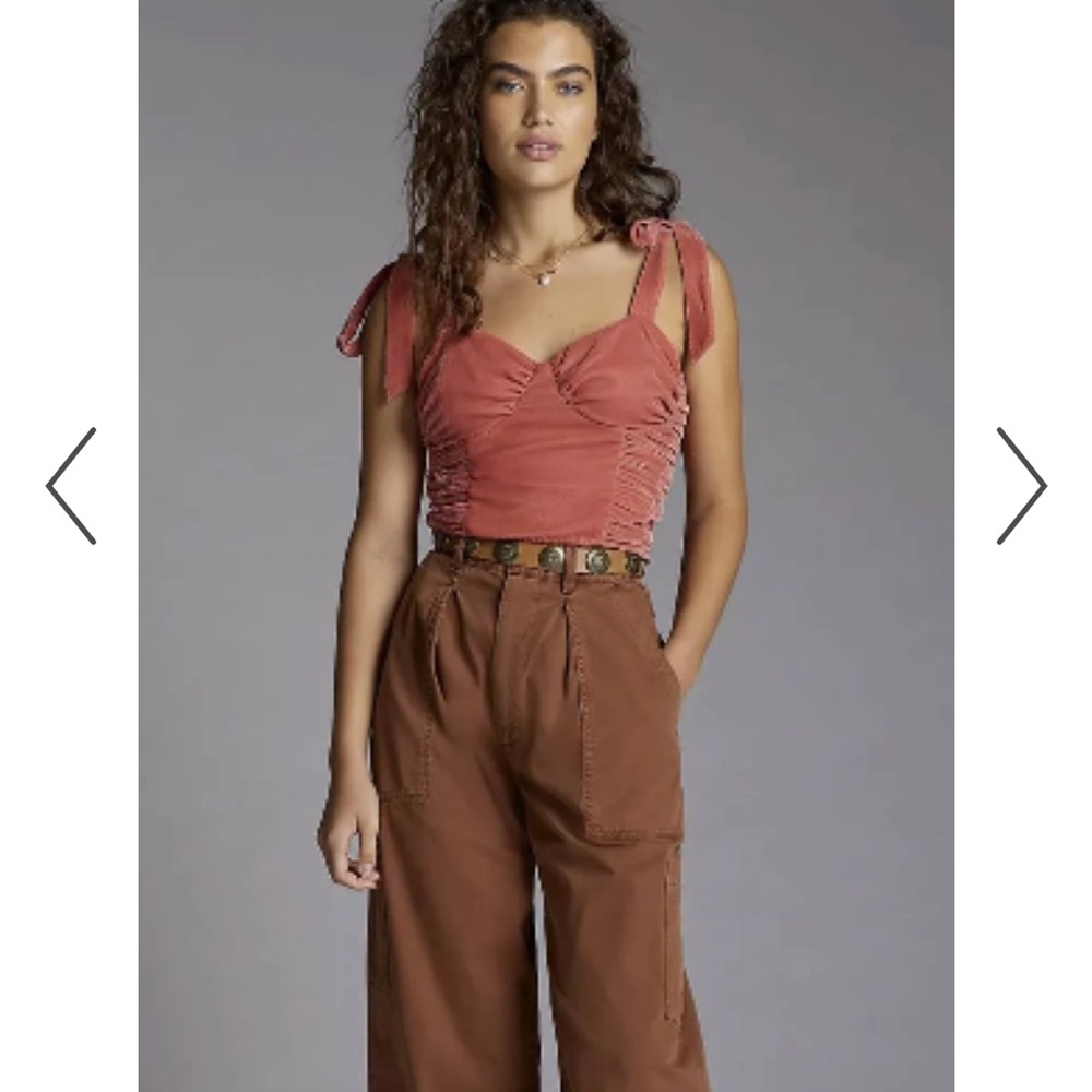 Anthropologie Pink Velvet Corset Top with Shoulder Ties